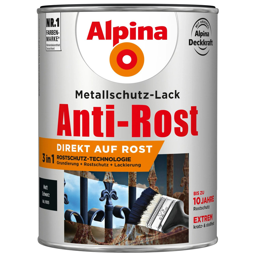 Alpina Metallschutz-Lack Anti-Rost Schwarz matt 2,5 l - Bild 2