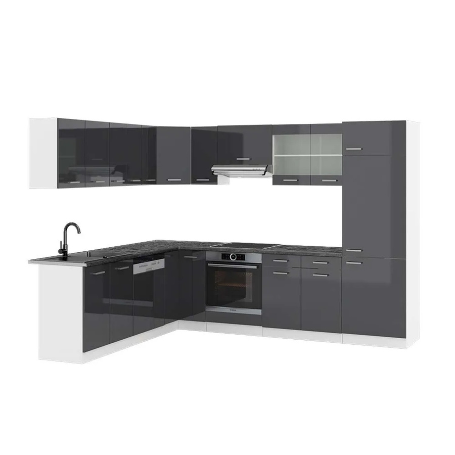 Vicco R-Line Eckküche in Anthrazit Hochglanz und Weiß B/T/H: 227 x 287 cm - Bild 2