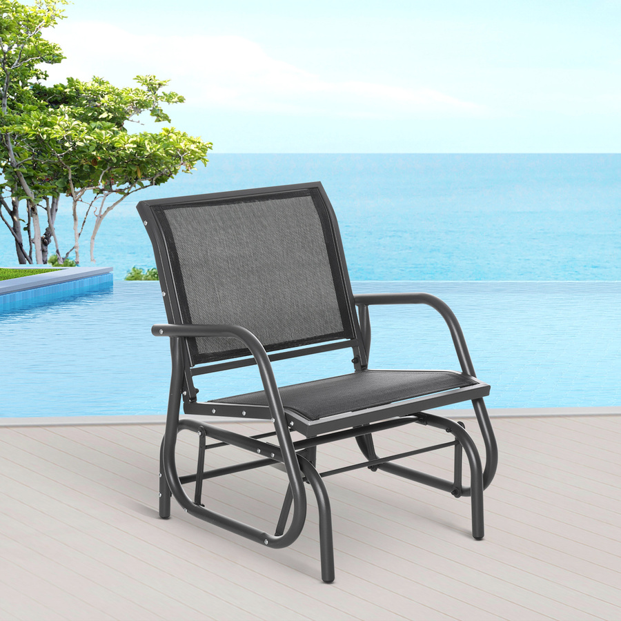 Outsunny Schaukelstuhl Gartenstuhl Relaxstuhl aus Metall mit Mesh-Gewebe, Schwarz, B: 75 cm, T: 66 cm, H: 85 cm - Bild 2