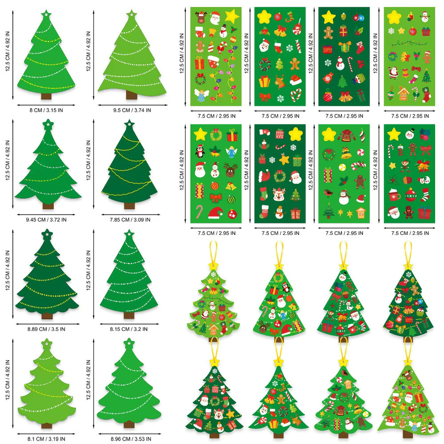 24 Sets Weihnachtsbaum-Bastelset mit festlichen Grußkarten und Aufklebern in Mehrfarbig für Schule und Familienfeiern - Bild 2