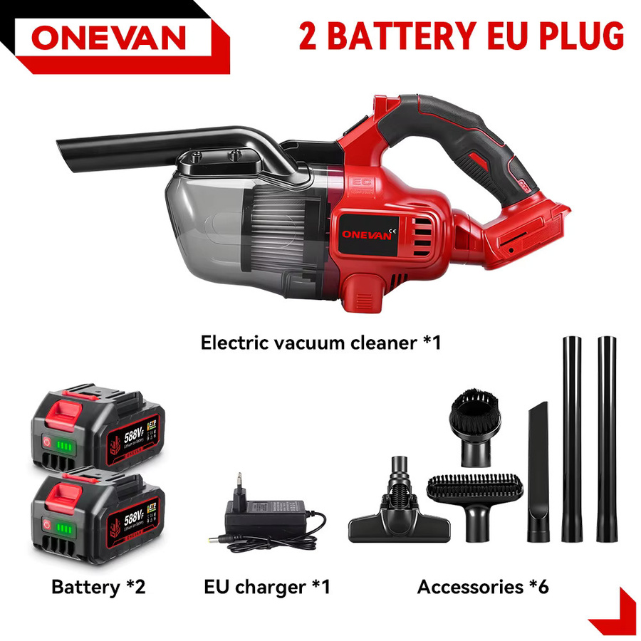 ONEVAN Kabelloser elektrischer Handstaubsauger in Rot mit 16000PA Saugkraft, kompatibel mit Makita 18V Akku - Bild 6