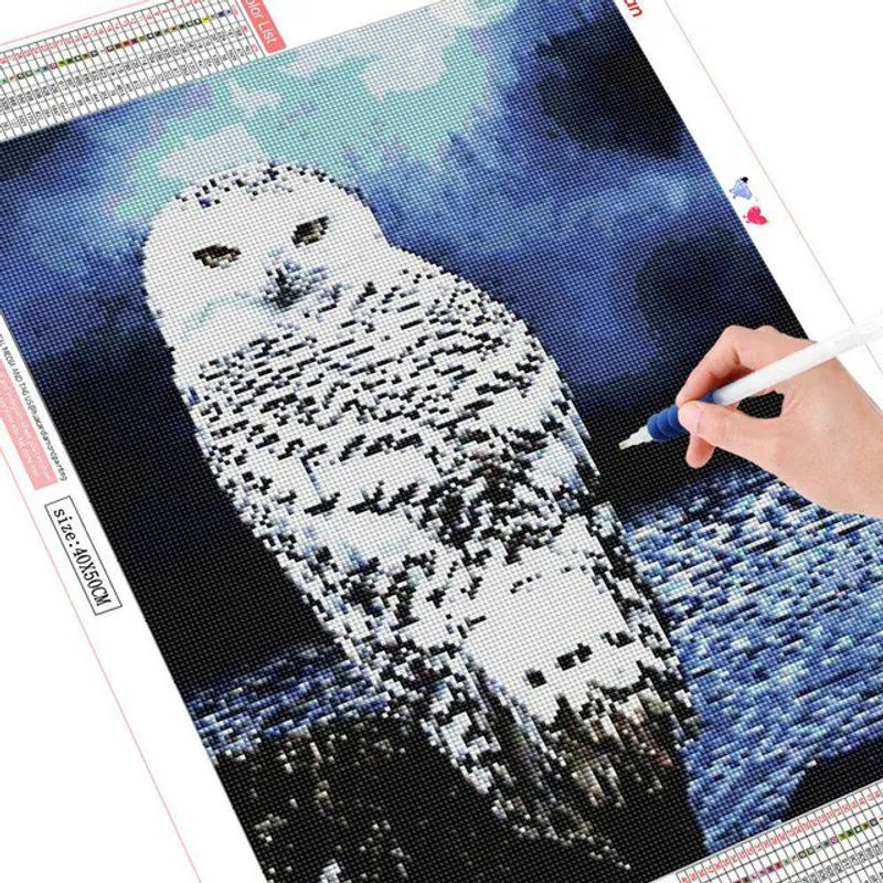 FIYO Diamond Painting Eulen Motiv 5D Stickerei mit quadratischen Steinen, mehrfarbig, B/H: 20 x 30 cm - Bild 1