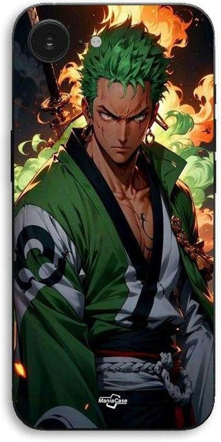 MANIACASE iPhone 17e Hülle mit One Piece Zoro Manga Anime 3D-Kunst Design in Schwarz und Multicolour - Bild 1