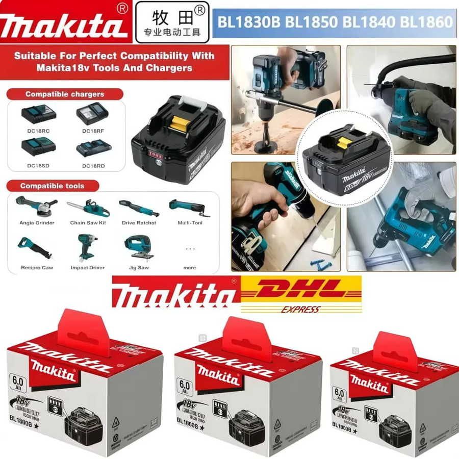 Makita 18V Lithium-Ionen Akku BL1860B mit 6Ah in Schwarz für LXT Elektrowerkzeuge - Bild 4