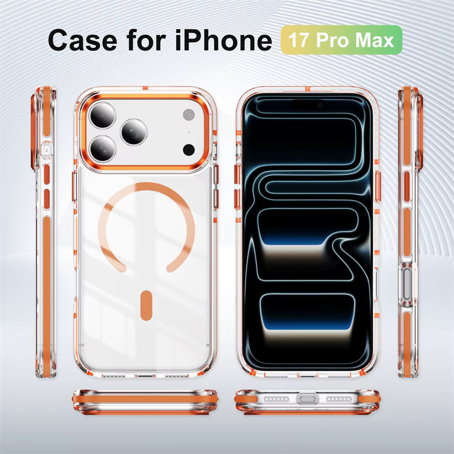Xeber MagSafe Kompatible Transparente Schutzhülle für iPhone 17 16 15 14 13 Pro Max Plus mit Magnetischer Rückseite in Orange und Transparent - Bild 5