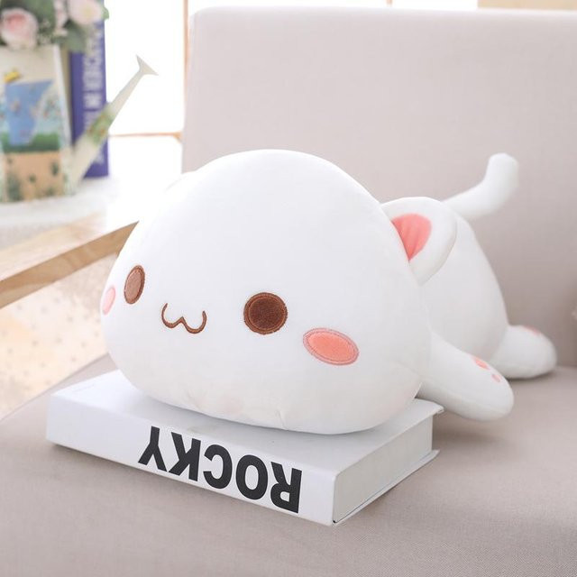 Kidsly Kawaii Katze Plüschtier, Liegende Katze Kissen, Weiß, Grau - Bild 1