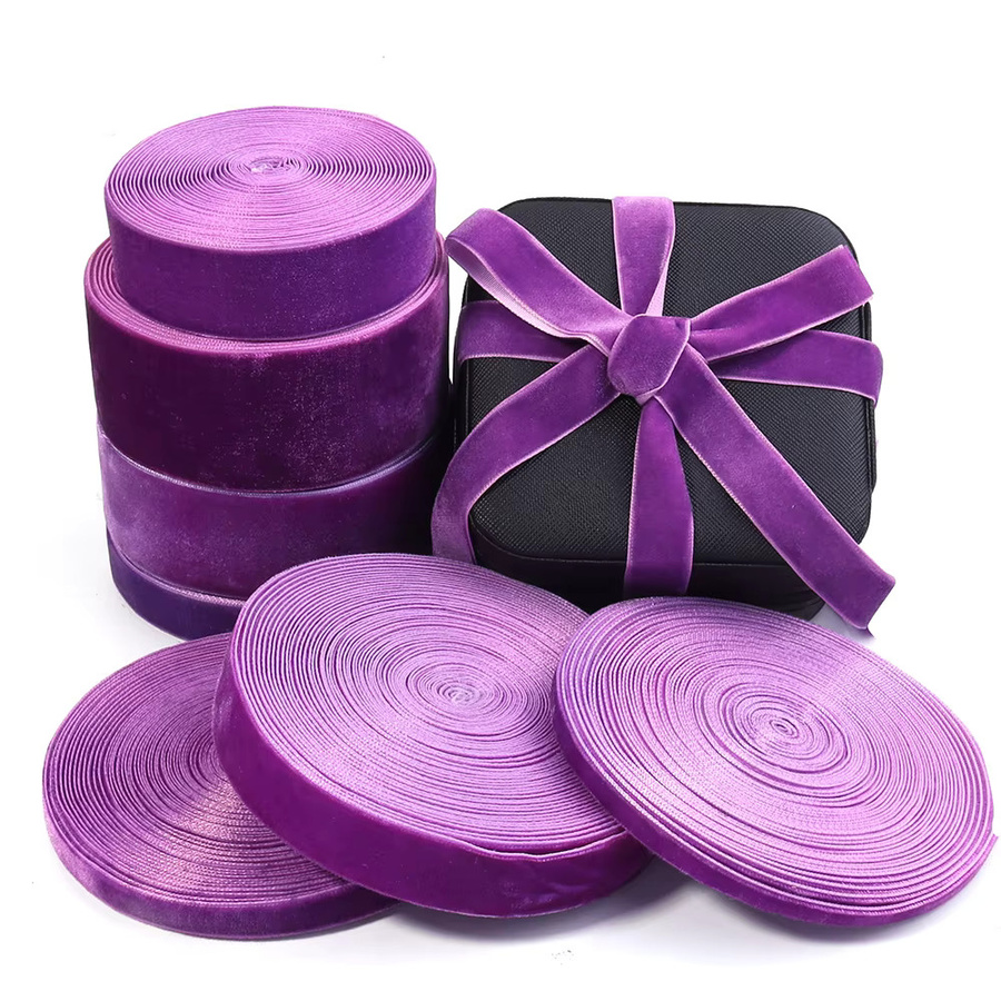 Lila Samtbänder mit einseitiger Beflockung für DIY-Geschenke und Weihnachtsdekoration, 5–10 Yards pro Rolle - Bild 4
