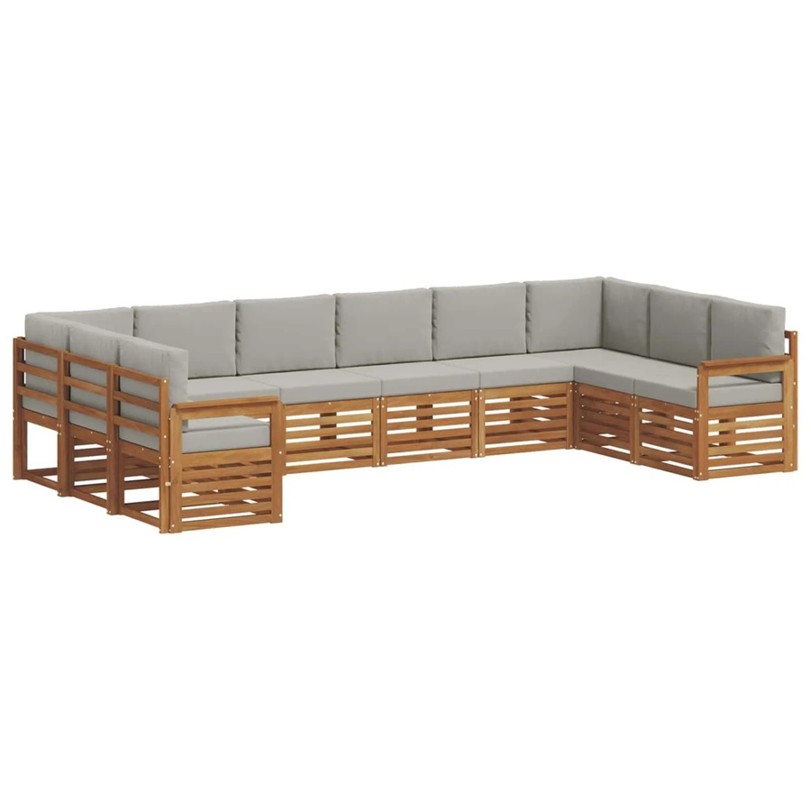 vidaXL Sofagarnitur 10-teilig aus Massivholz Akazie in Natur und Hellgrau mit Sitz- und Rückenkissen im L-Shape Design - Bild 2