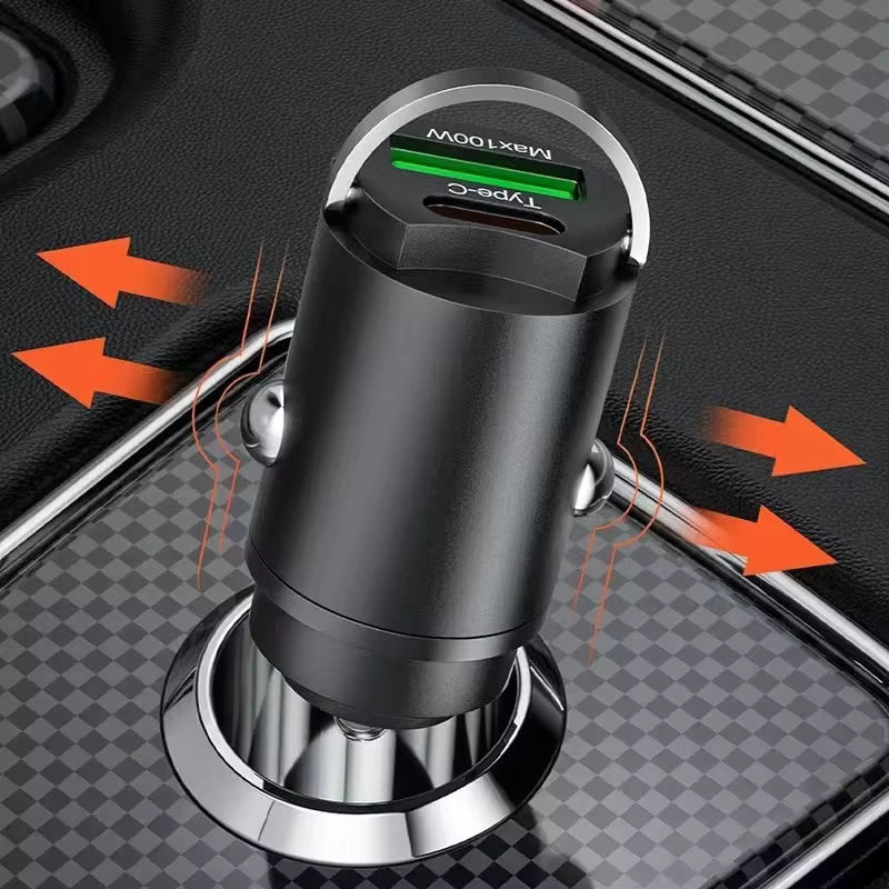 100W USB Auto Ladegerät mit Dual Ports und QC 3.0 sowie USB-C in Schwarz für iPhone, Samsung, Huawei und OnePlus - Bild 2