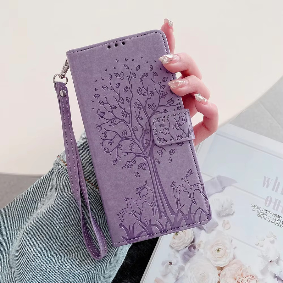 Modische Brieftaschen-Handyhülle für Xiaomi Redmi Note 13, 13R Pro Plus, Poco X6 und M6 Pro als magnetisches Flip-Cover aus Leder mit Riemen in Grau und Lila - Bild 3