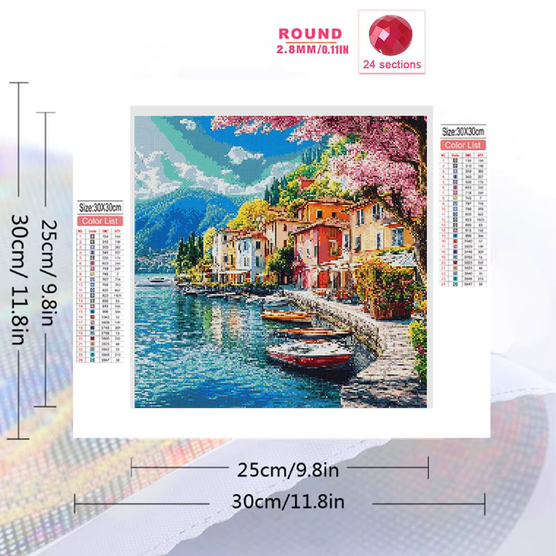 EverShine Diamantmalerei Landschaft am Meer mit Haus und Boot als quadratische Strass-Mosaik Stickerei - Bild 2