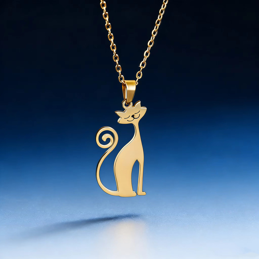 lemegeton Halskette mit Katzen-Anhänger, Edelstahl, Gold, Unisex - Bild 2