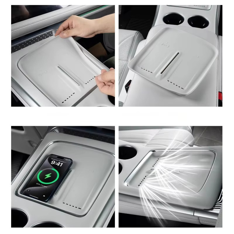 SHUN SOON Silikon Pad für Xpeng G9 Wireless Charging Panel, staubdicht und rutschfest, Farben: Grau oder Weiß - Bild 4