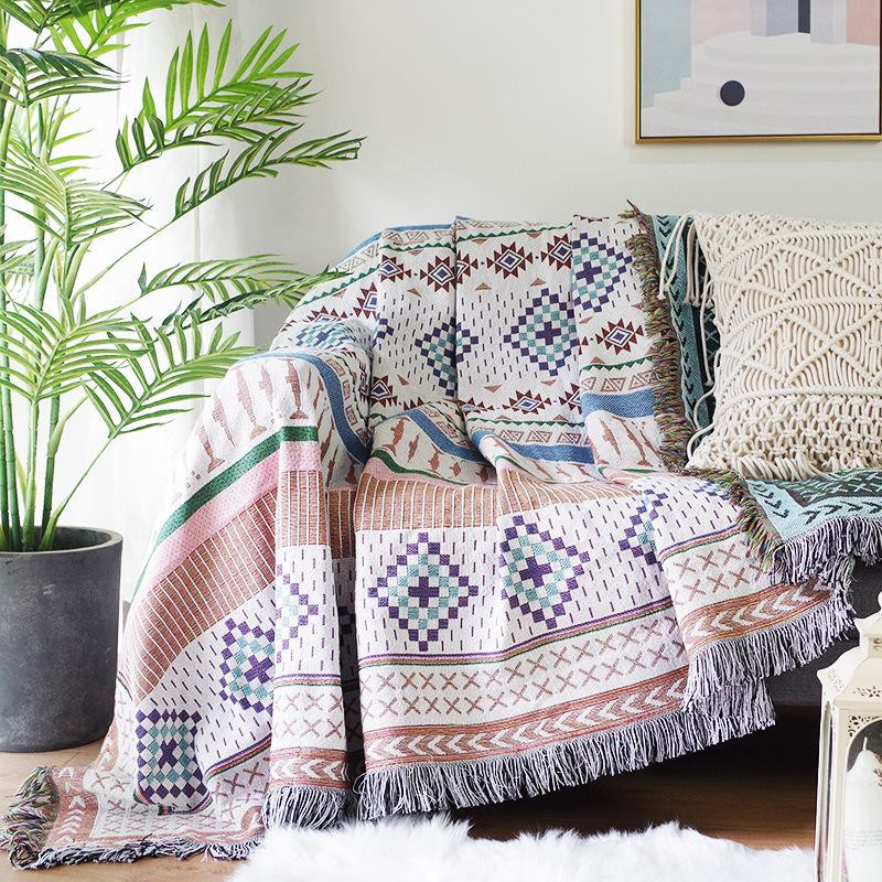 Morse Bohemian gewebte Decke in Multicolour mit Quasten, dekorativer Überwurf für Sofa und Picknick, B/B: 90 x 90 cm - Bild 3