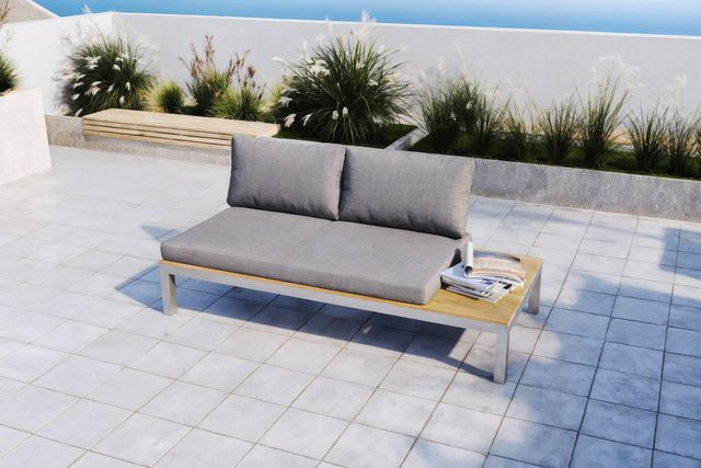 OUTFLEXX 2-Sitzer Sofa in Silber/Grau aus Edelstahl, Teakholz und Olefin-Textil, B/T/H: 168 x 79 x 64 cm - Bild 1