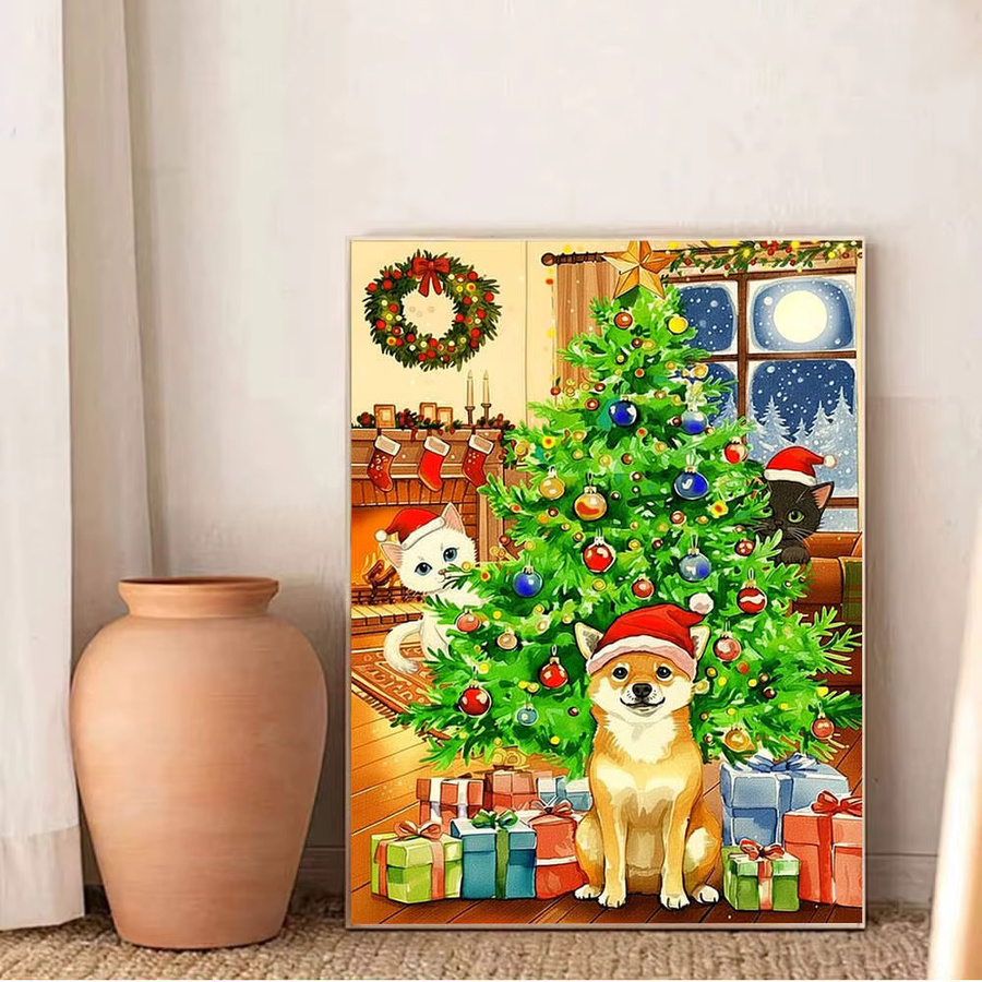Huacan Diamant-Gemälde 5D Weihnachtsbaum Landschaft Mosaik Stickerei Multicolor Full Round - Bild 4