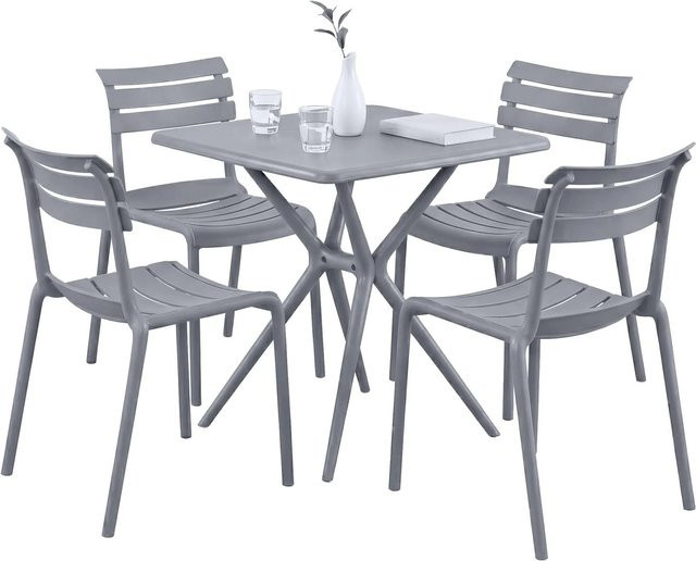 DELUKE Gartenmöbel-Set KLARA mit Tisch und 4 Stühlen aus Polypropylen in Grau, B/T/H: 190 x 190 x 82 cm - Bild 1