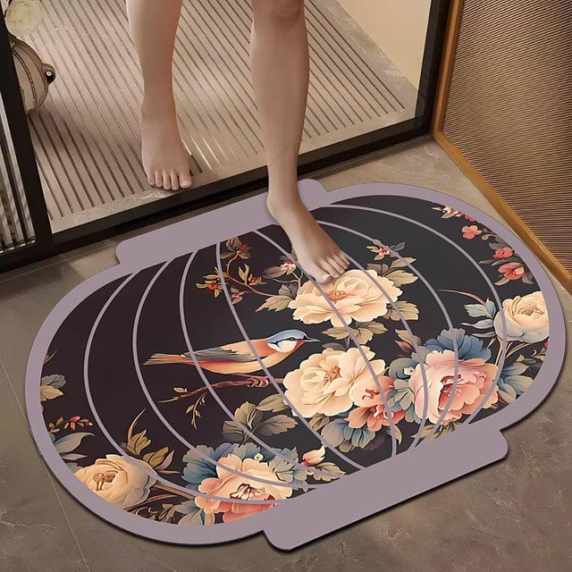 Rutschfeste Kieselgur Fußmatte von Yiran Furniture mit chinesischem Blumen- und Vogel-Design, B/T: 80 x 50 cm, Mehrfarbig - Bild 1