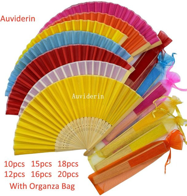 Auviderin Handfaltfächer aus Bambus in Blau und Multicolour mit Organzabeutel - Bild 1