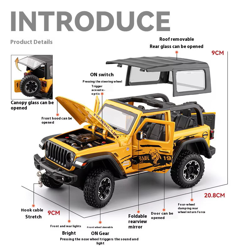 CCA Dual-Form-Jeep, Legierungsmodell, 1:24, mit Licht und Sound, Gelb - Bild 2