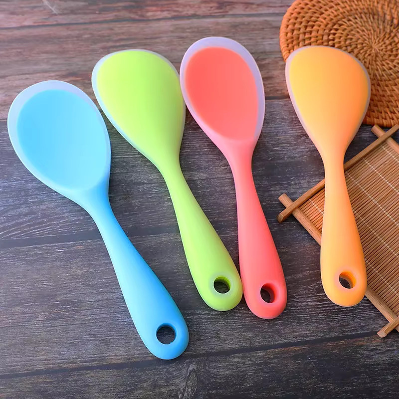 Venlohome Antihaft-Silikon-Reislöffel Set, hitzebeständige Reisschaufel und Reispaddel in Orange und Multicolour, oval geformt - Bild 2