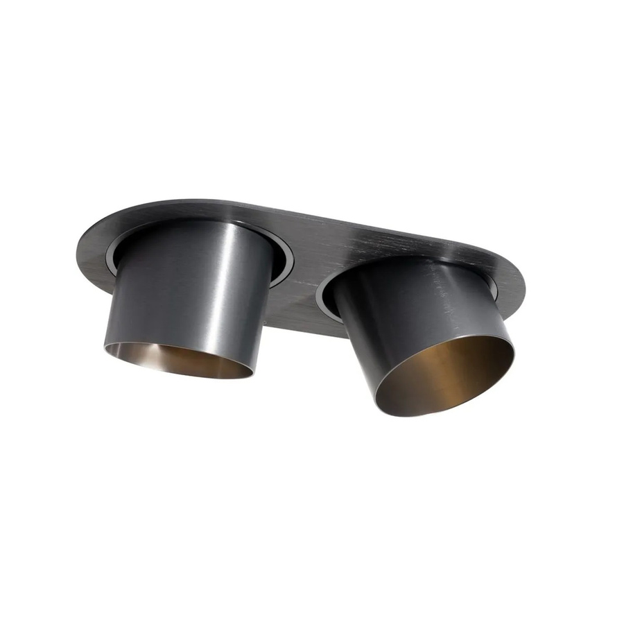 QAZQA Einbau Strahler Rund Gunmetal Beton Dunkelgrau 2-flammig schwenkbar GU10 - Bild 2