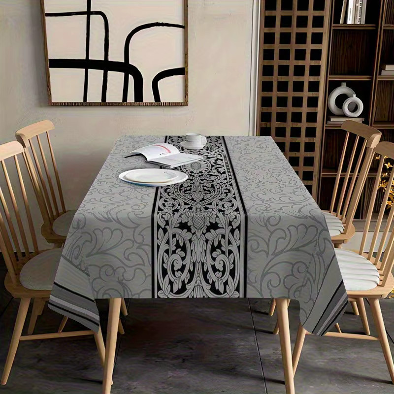 VIKAMA Rechteckige Tischdecke aus Leinen in Grau und Schwarz im modernen nordischen Design - Bild 3