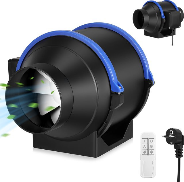 Rbefeuly Inline-Rohrventilator in Schwarz mit variabler Drehzahl für Wandmontage in Küche, Bad und Toilette, Durchmesser: 100 mm oder 150 mm - Bild 1