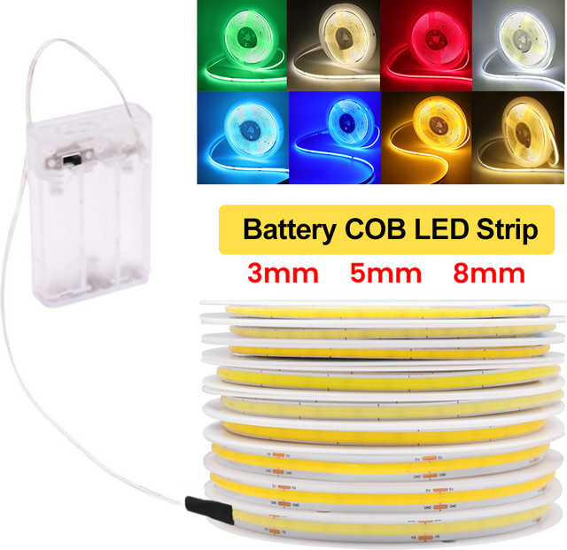 XUNATA COB-LED-Streifen RGB, batteriebetrieben, 5 V, 320 LEDs/m, Weiß, Rot, Grün, Blau - Bild 1