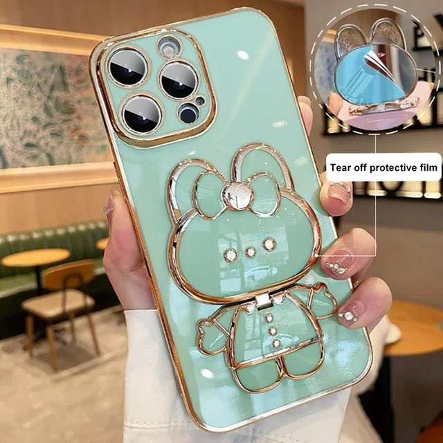 THUOTHURLOR Handyhülle mit Ständerfunktion und süßem Kaninchen-Mädchen Design für iPhone 14 Pro Max, Farbe: Grün - Bild 1