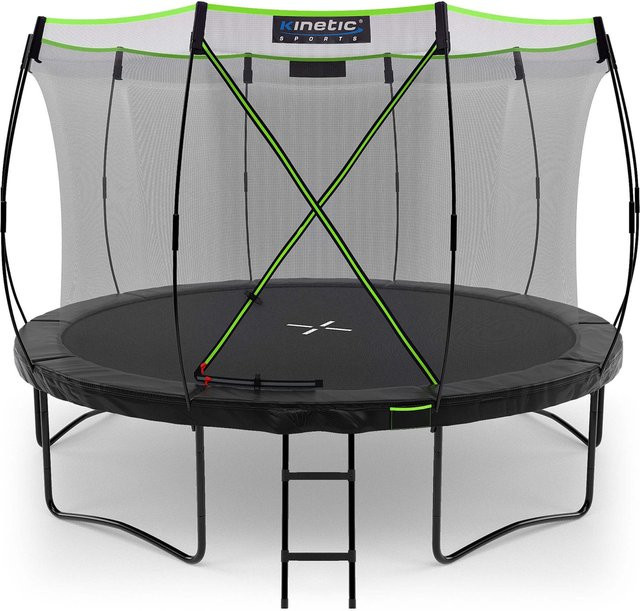 KINETIC SPORTS Trampolin Outdoor Ultimate Pro rundes Gartentrampolin mit Sicherheitsnetz Schwarz-Neongrün Durchmesser: 366 cm - Bild 1