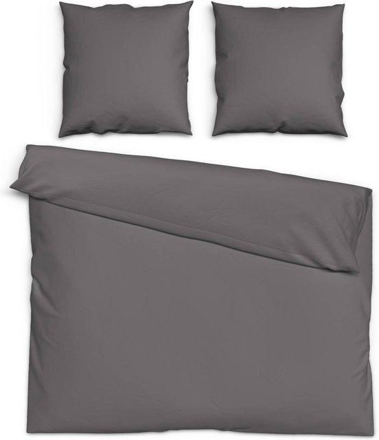 Beau Rêve Bettwäsche Set aus Baumwolle Renforce in Anthrazit Grau, bestehend aus Bettbezug und Kissenbezug, Oeko-Tex Standard 100, B/H: 200 x 200 cm, B/H: 80 x 80 cm - Bild 1
