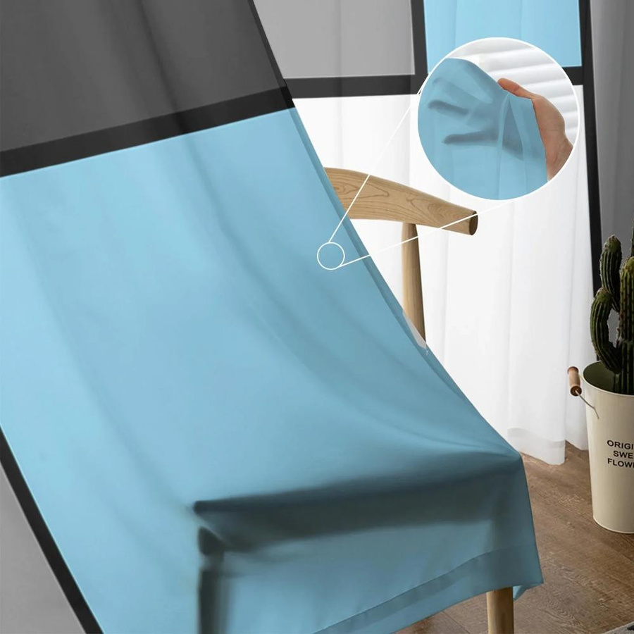 Yiran Furniture Transparente Organza-Vorhänge mit geometrischem Muster in Himmelblau, Tüll-Dekorationsvorhang für Wohnzimmer und Küche, Breite: 135 cm, Höhe: 115 cm - Bild 2
