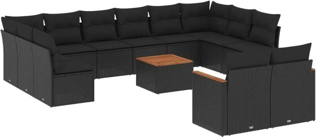 vidaXL 13-teilige Garten-Sofagarnitur aus Poly-Rattan und Akazienholz in Schwarz mit Kissen - Bild 1