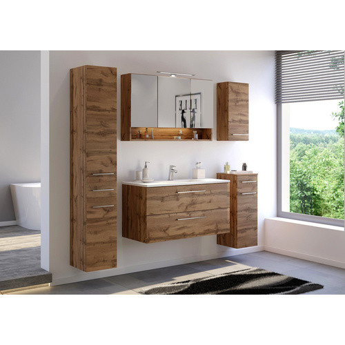 HELD MÖBEL Spiegelschrank Livorno in Eiche braun mit LED-Beleuchtung und Regalen, Höhe: 64 cm, Tiefe: 20 cm - Bild 3
