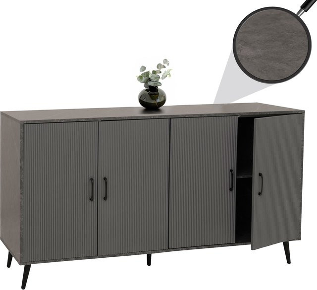 MCW Sideboard N89 in Marmor-Optik Grau mit 3D-Design aus Melamin Holz, B/H/T: 150 x 88 x 40 cm - Bild 1