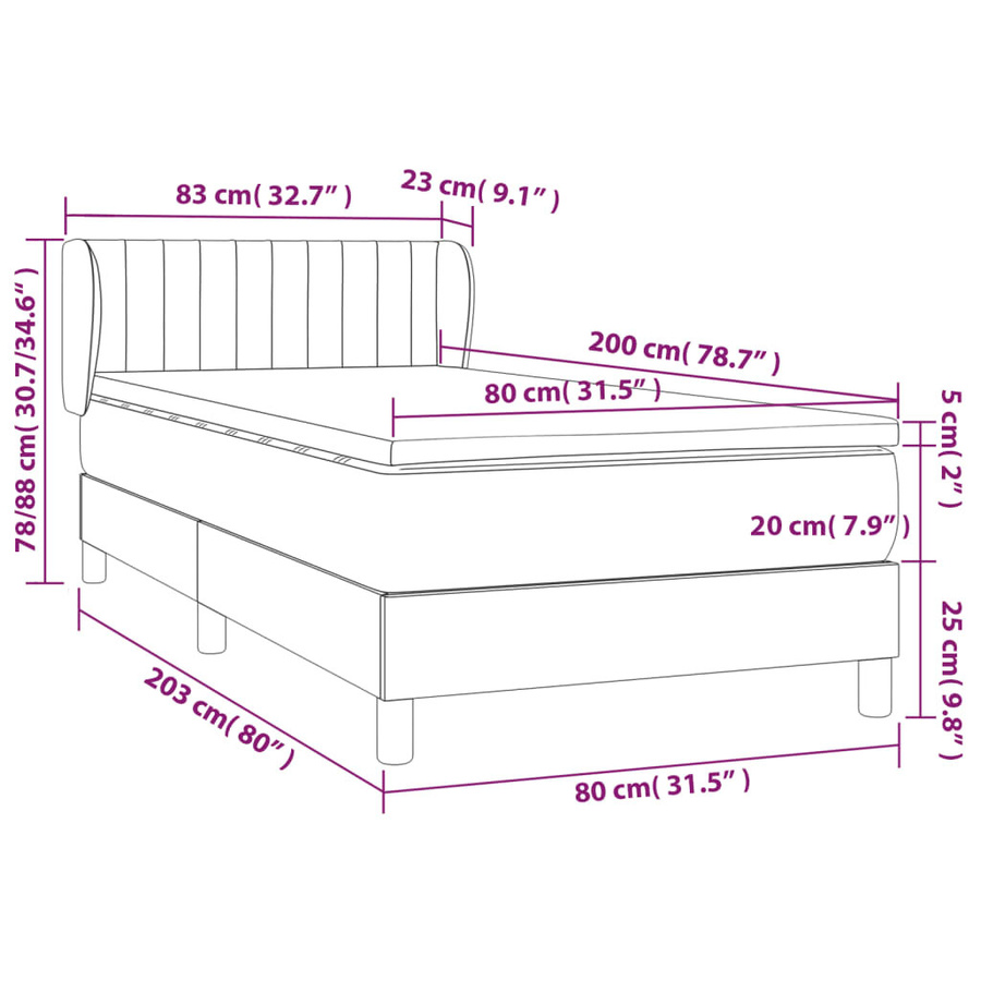 vidaXL Boxspringbett mit Matratze Dunkelgrau B/T/H: 80 x 200 x 88 cm - Bild 3