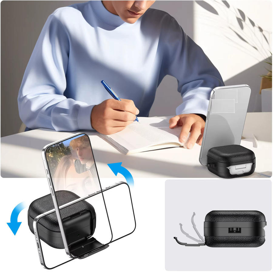 Business Leder Etui mit Handyhalterung für Samsung Galaxy Buds 4/4 Pro stoßfestes Vollcover in Schwarz oder Pink - Bild 3