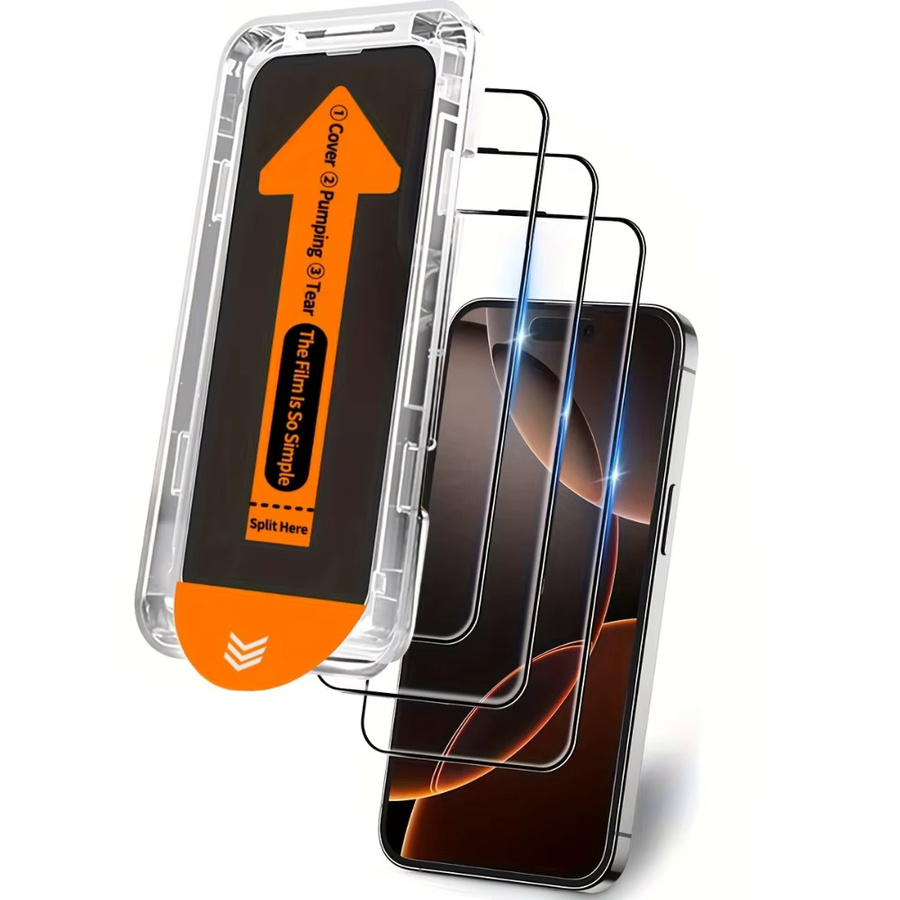NNBILI 3er-Pack HD-Displayschutzfolie aus gehärtetem Glas in Transparent für iPhone 17 16 15 14 13 12 11 Pro Max inklusive Installationsset und Ausrichtungsrahmen - Bild 7
