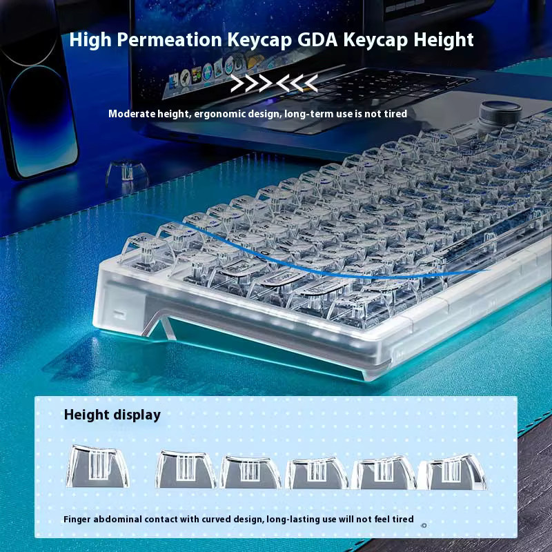AULA F98PRO Kabellose Mechanische Gaming-Tastatur mit RGB-Hintergrundbeleuchtung, Transparente Tastenkappen und Bildschirm, Schwarz - Bild 3
