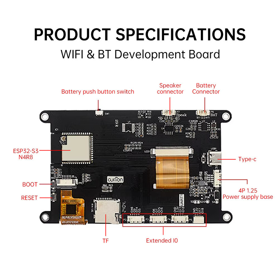 diymore ESP32-S3 Entwicklungsplatine mit 4,3 bis 5 Zoll IPS LCD-Anzeigemodul, kapazitiver Touchscreen, WiFi und Bluetooth, Schwarz - Bild 2