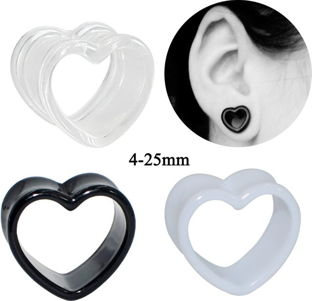 Ohr Gauge Piercing Acryl, Herzförmig, Schwarz Weiß, 4mm-25mm, Unisex - Bild 1