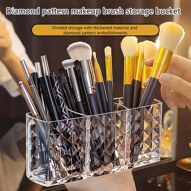 Make-Up Pinsel Organizer, Acryl, Transparent, 3 Grids - Bild 1