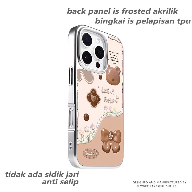DecoPhone Stoßfeste Handyhülle im koreanischen Stil mit niedlichem Cartoon-Kaffeebär, mattierte Rückwand und silbernem Rand für iPhone 17, 16, 15, 14 Pro Max, Farbe: Silber - Bild 3