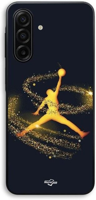 MANIACASE Silikon TPU Handyhülle für Samsung Galaxy A57 mit Jordan Logo in Schwarz und goldenem Glitzer - Bild 1