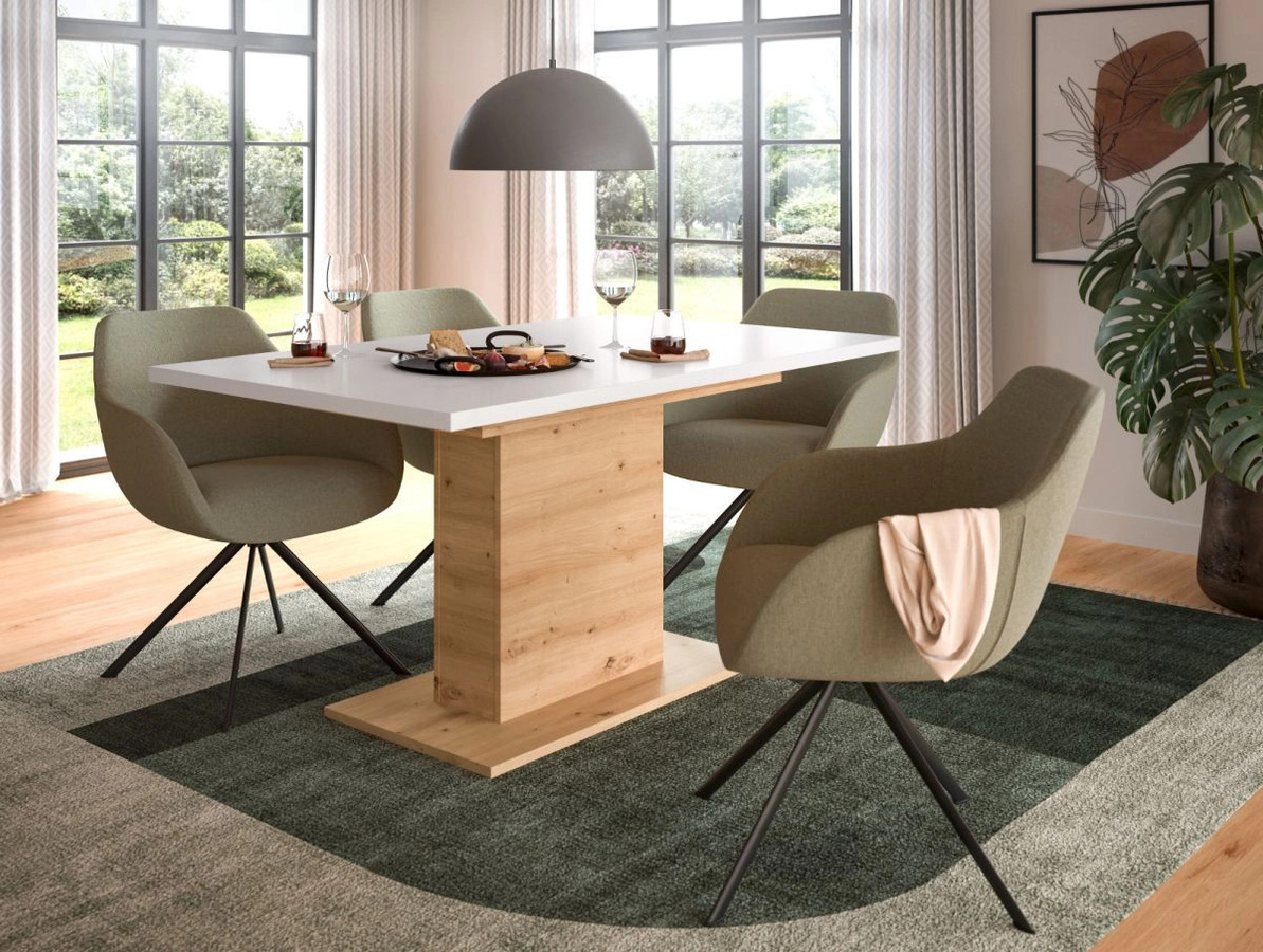 Inn.Furn Esstisch ausziehbar in Weiß und Eiche, rechteckiger Küchentisch modern B/T/H: 150 x 90 x 76 cm bis 190 x 90 x 76 cm - Bild 3