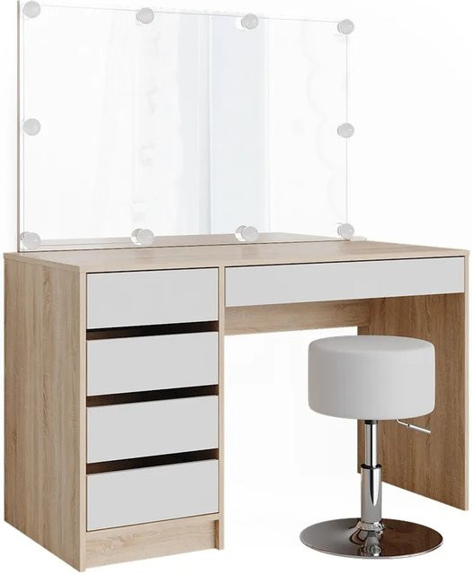 Vicco Schminktisch Sherry mit LED Spiegel Kommode und Hocker in Weiß und Sonoma - Bild 2