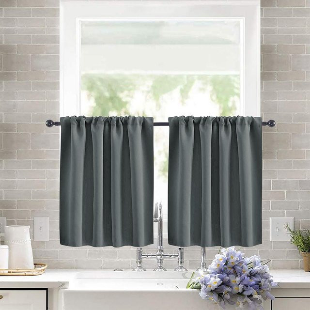 Global Finds Verdunkelungs-Kaffeeküchengardine aus Polyester, modern, B: 106 cm, H: 91 cm - Bild 1