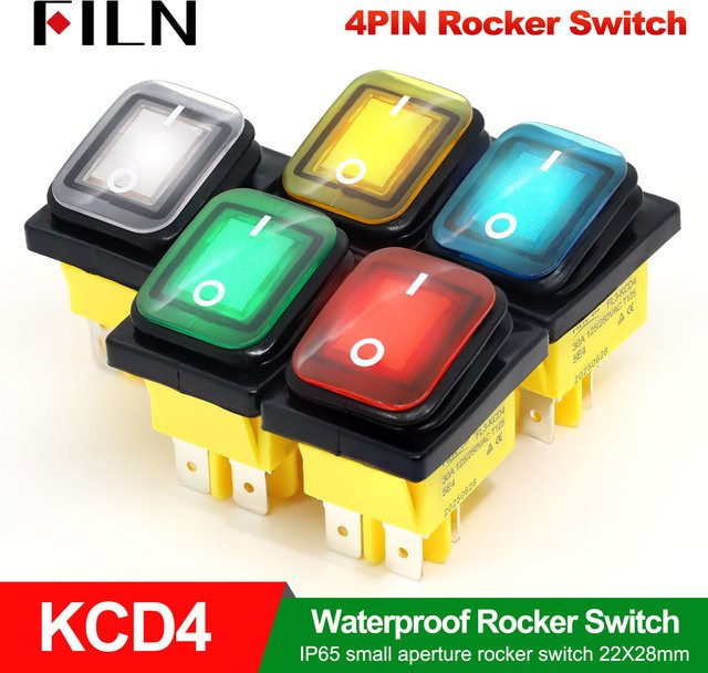 FILN Heavy Duty IP68 wasserdichter LED-Kippschalter T8530A12V/220V in Blau, Rot oder Grün für Auto und Marine - Bild 1
