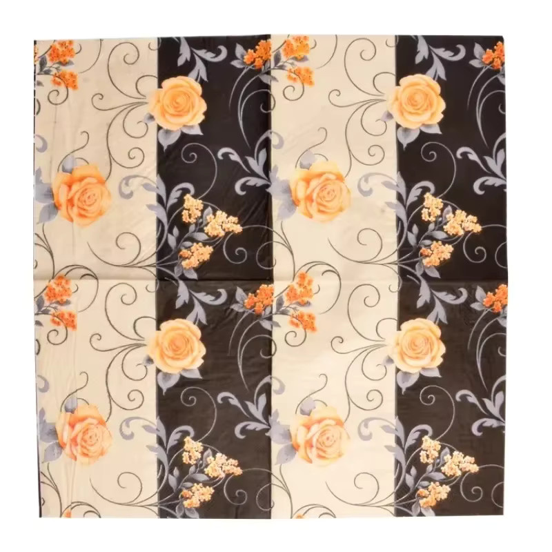 GUANYAO Papier Servietten mit Blumenmuster, 20er Paket, Schwarz und Gelb, B/B: 33 x 33 cm - Bild 3